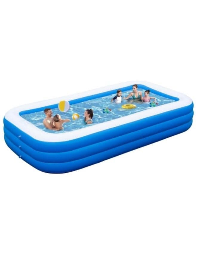 Inflatable Swimming Pool,Inflatable Pool for Kids and Adults,Oversized Thickened Family Swimming Pool,3-layer Blue and White Inflatable Swimming Pool, 388*195*60cm