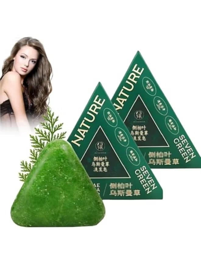 Seven Green Natural Herbal Anti-Hair Shampoo Soap, Green Triangle, Scalp Care and Hair Root Strengthening(2pcs)