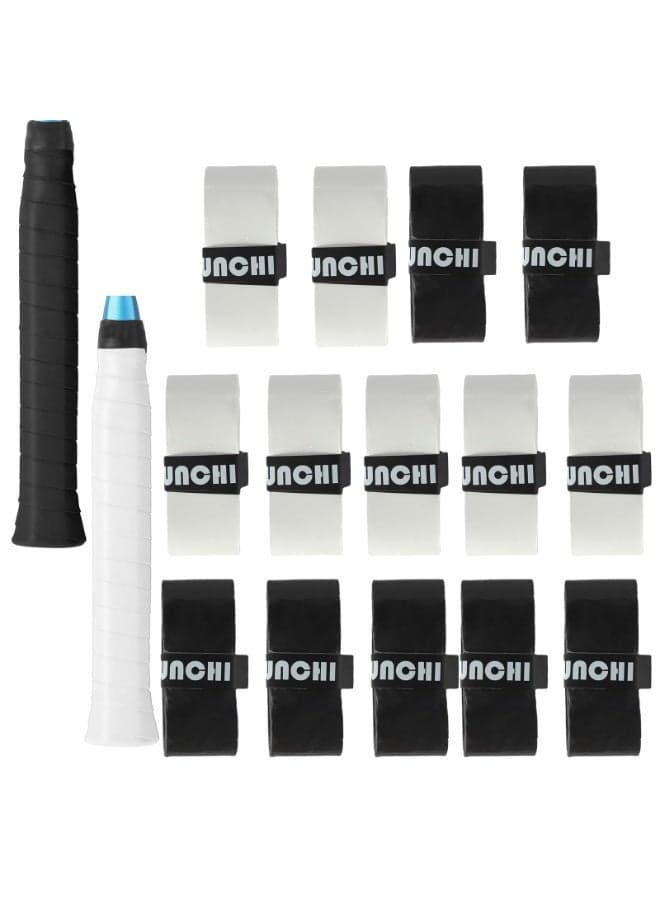 14 Pcs Racket Grip Tape, Black & White Badminton Racket Grip Tape, Overgrip Tape, Anti Slip Tennis Grip Tape with Absorbent and Dry Feel, Wrap Your Racquet for High Performance