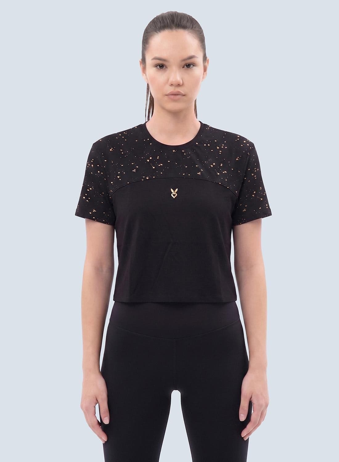 Women's Boxy Fit Crop Tee With Gold Foil Print