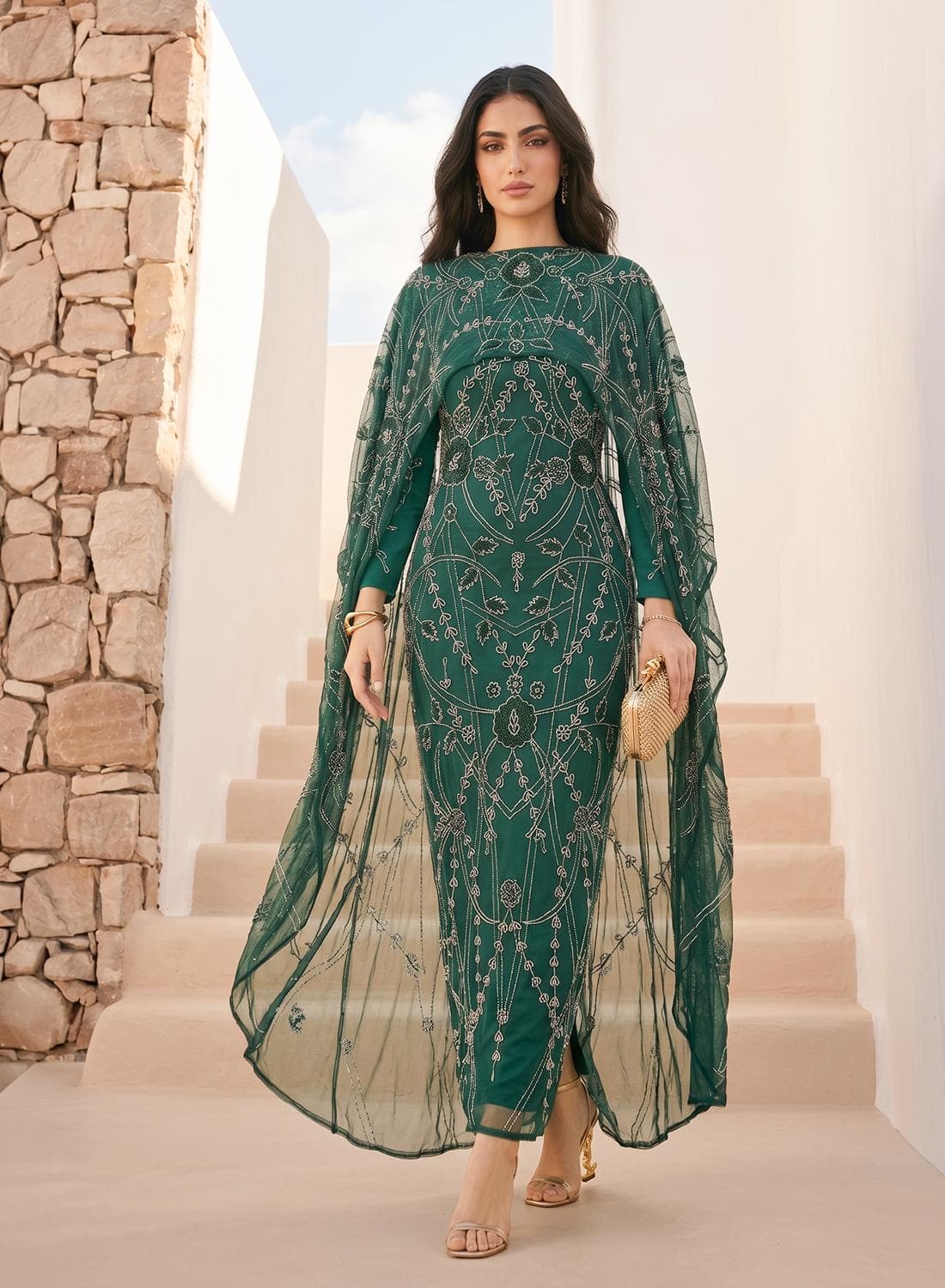 Cape Sleeve Maxi Dress