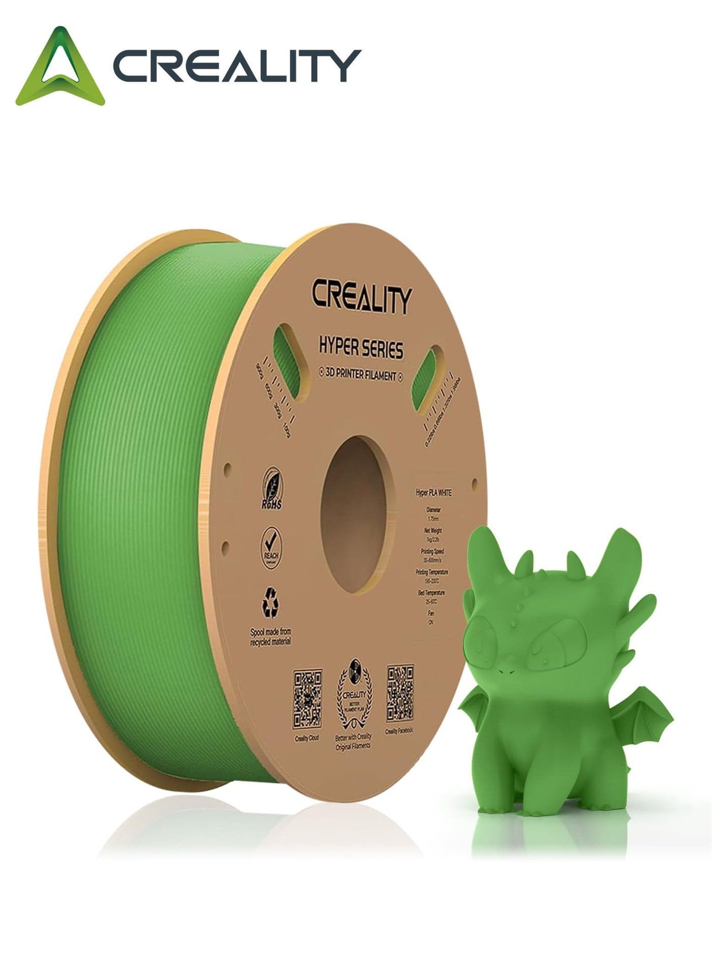 Official Creality Hyper PLA Filament 1.75mm, High Speed PLA 30-600mm/s 3D Printer Filament, Dimensional Accuracy +/-0.02mm, Fit Most FDM 3D Printers, 1KG(2.2lbs) Spool Green Hyper PLA-Green-1KG