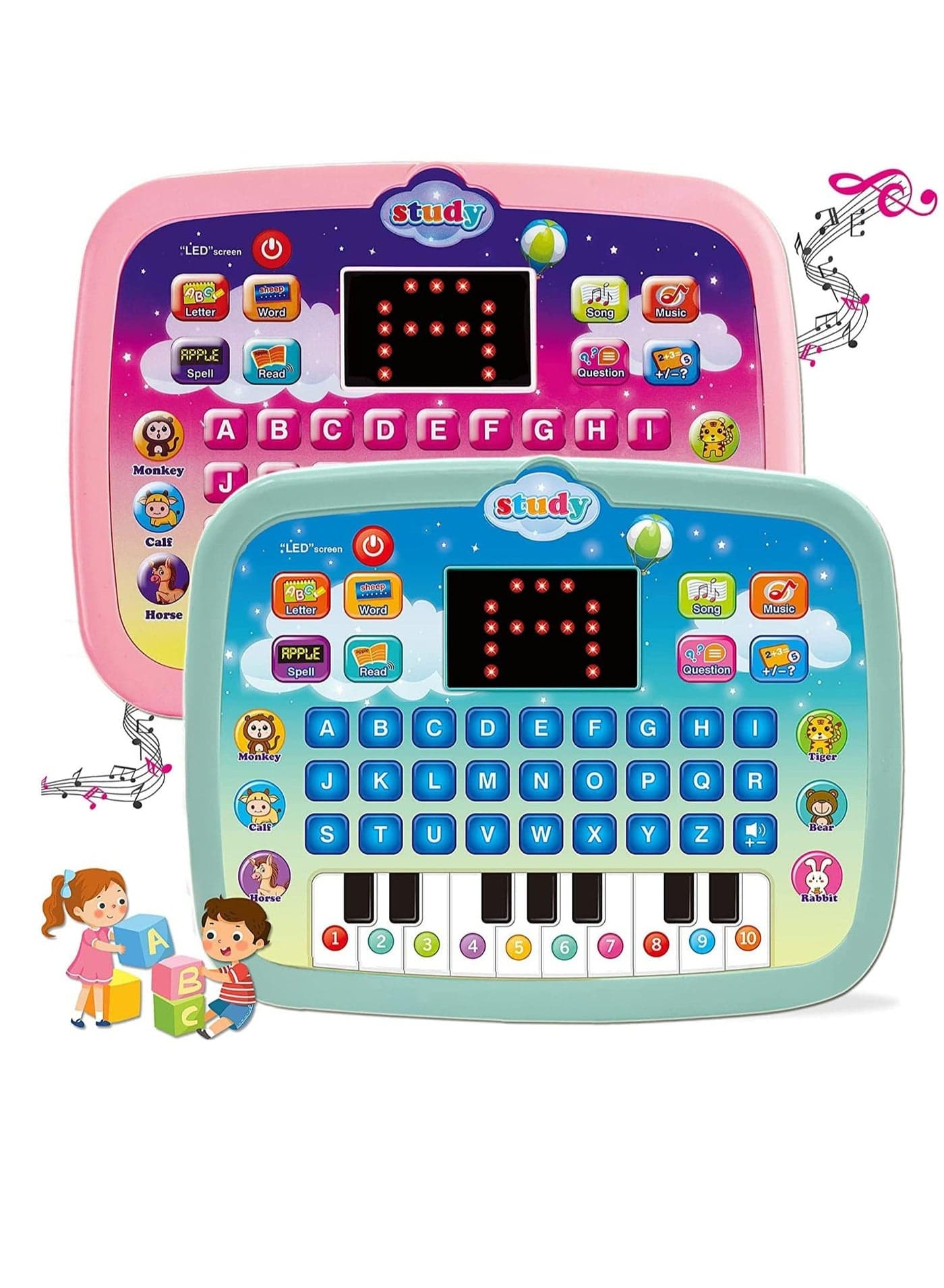 Kids Early Development Interactive Electronic Tablet with Teach Alphabet Numbers Word Music Math 3 Years+, Montessori Toys for Babies 6 12 18 Months+ Assorted Colors
