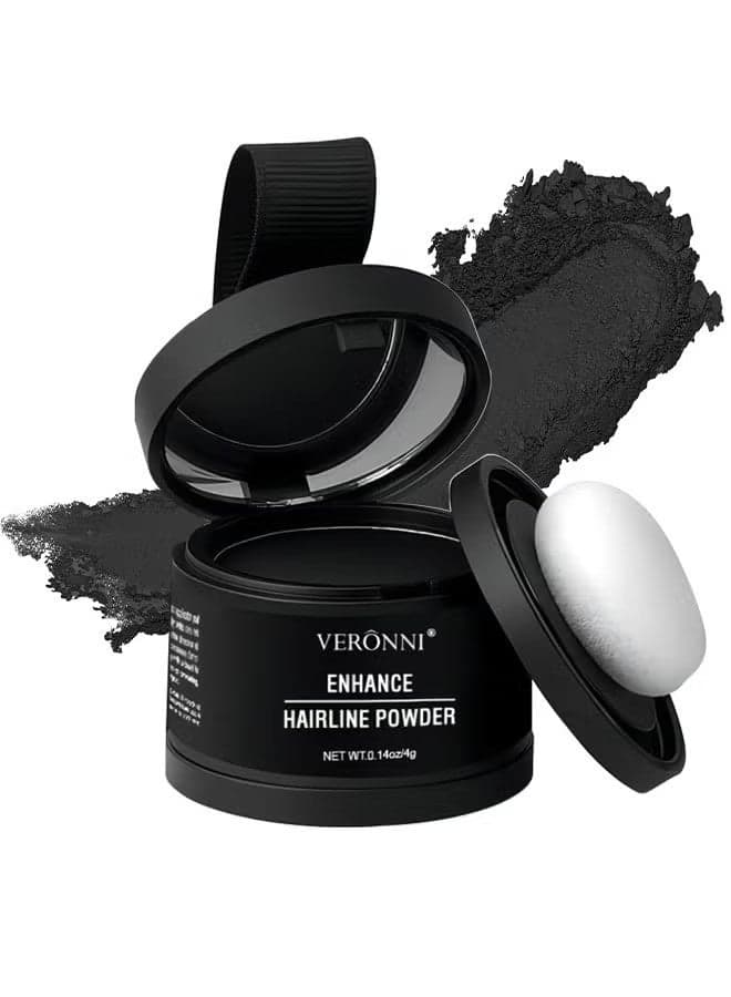 Hairline Powder Root Touch Up Hair Color, Hairline Shadow Powder, Hairline Powder Instantly Conceals, Instant Volume And Scalp Coverage For Thinning Hair, Fast And Full Care, 100% Water Sweat Resistant (Black)