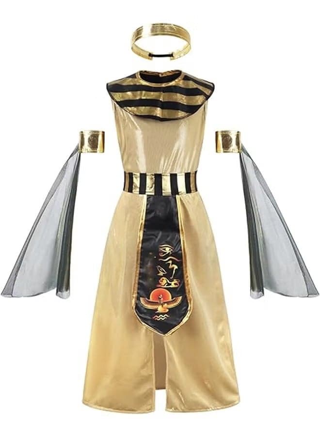 Egyptian Costume for Kids Girls Cleopatra Pharaoh Dress Up Halloween Role Play Clothes with Accessories for Halloween