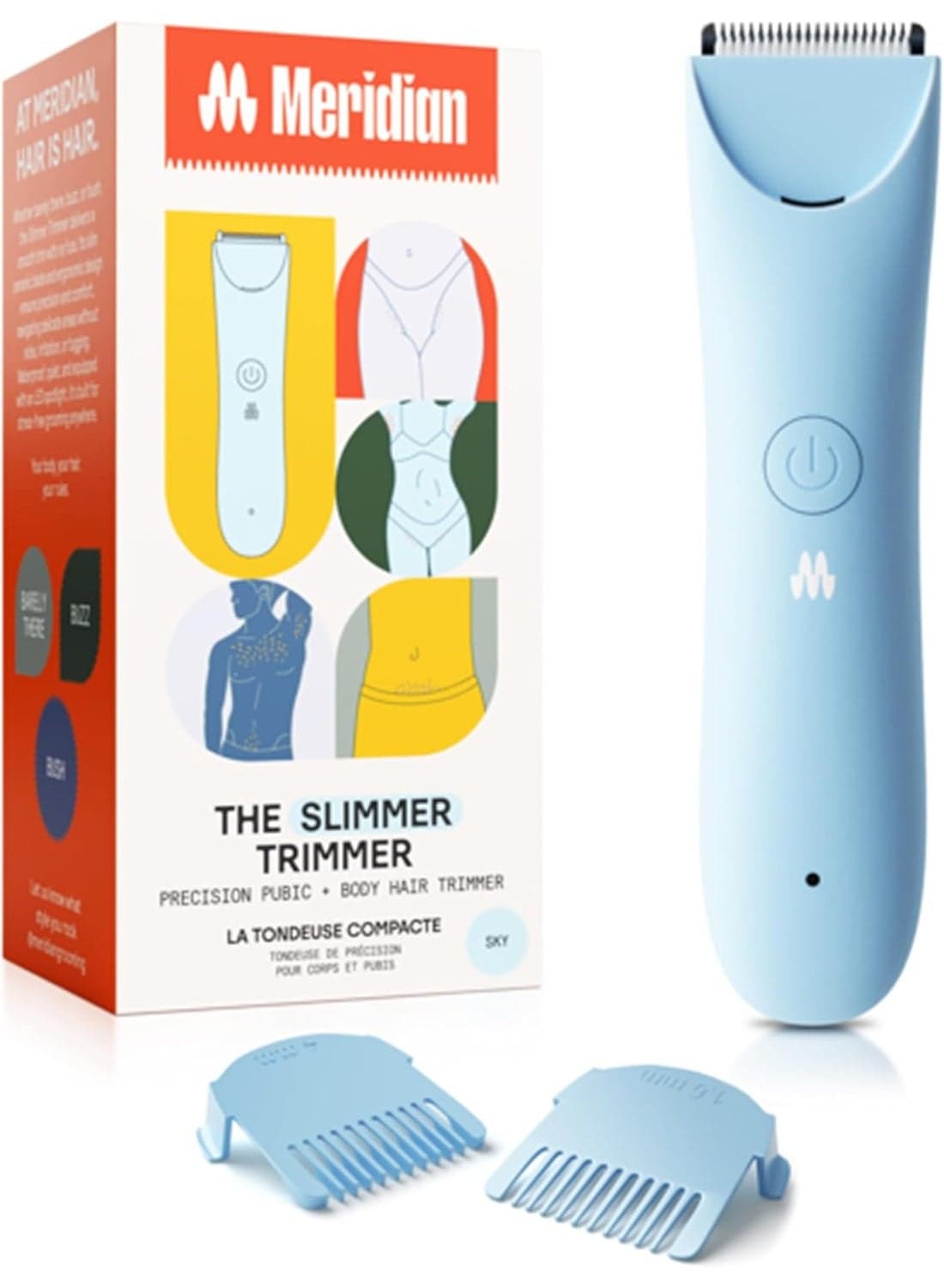 Meridian Universal Slimmer Trimmer, Men & Women's irritation -Free for Grooming, Pubic, Bikini & Body Hair with LED Light, USB Rechargeable,Wet & Dry Ergonomic Groomer for Sensitive Skin (SKY)