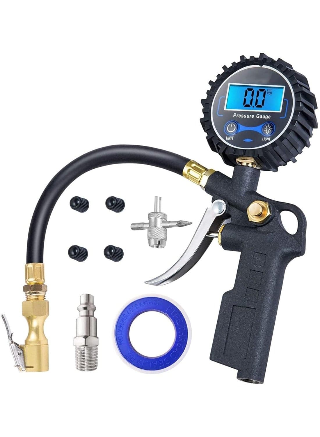 Digital Tire Pressure Gauge with Inflator, 250 PSI Air Chuck and Compressor Accessories Heavy Duty with Quick Connect Coupler, 0.1 Display Resolution for Car, SUV, Truck, Motorcycle, RV