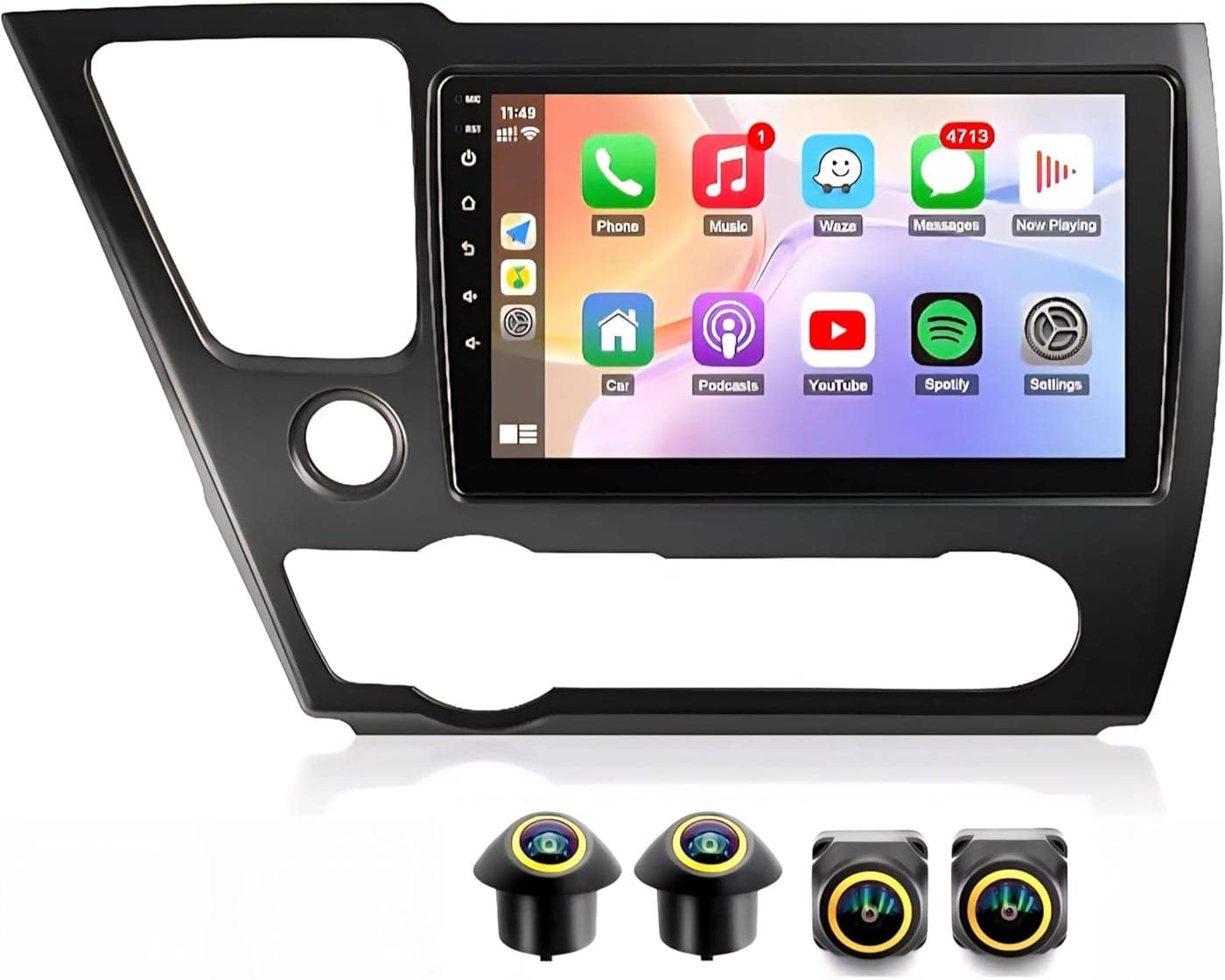 Fit Honda Civic Car Stereo Honda Civic 9th Android Screen 2013-2017, CarPlay & Android Auto, Wireless GPS Navigation, BT, WiFi, AHD Camera, Radio (4+32GB 360D Cameras)