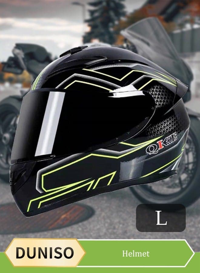 Full face motorcycle helmet, lightweight crash resistant motorcycle helmet, all season cool riding helmet,cycling helmet with black lenses, breathable lining, suitable for both men and women,suitable for riding recreational activities( (L)
