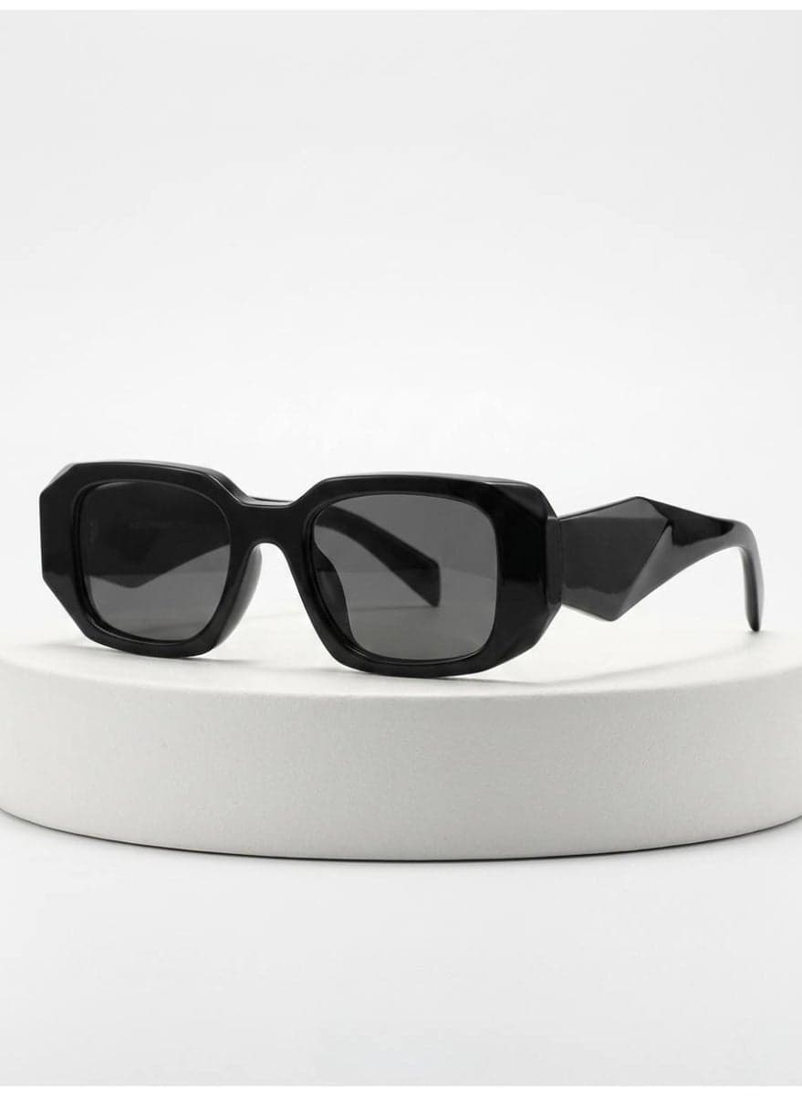 Aura Style Geometric Square Sunglasses for Men and Women - UV400 Protection Retro Rectangle Fashion Sun Glasses, Glossy Black