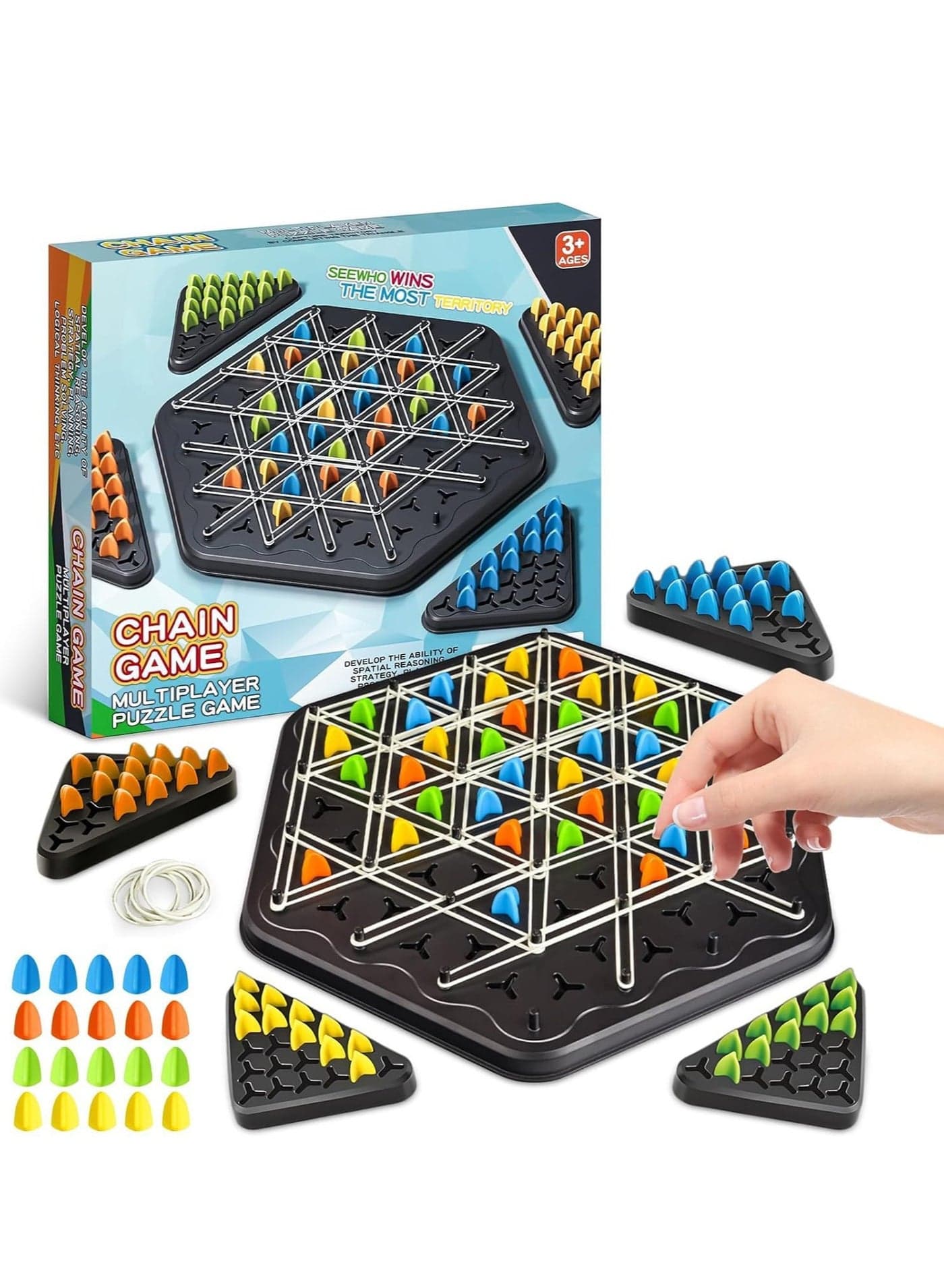Rubber Band Game, Chain Triangle Chess, Chain Triangle Chess Game, Triangle Chess Game,Strategy Board Game For Family Game Nights For 2-4 Players