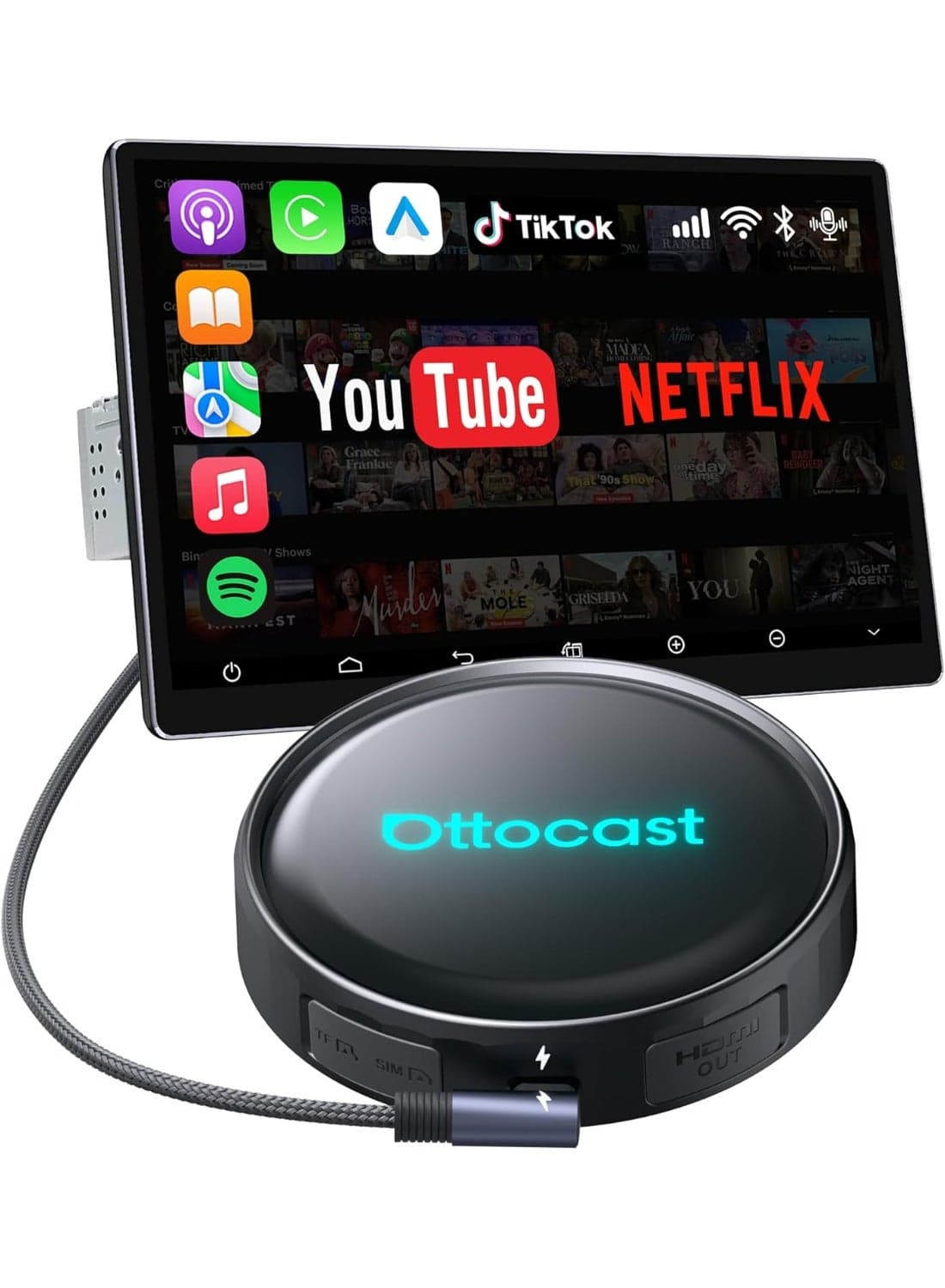 Ottocast P3 Pro, Wireless CarPlay Android Auto Adapter with Android 13, Snapdragon SM6225, 8GB RAM + 128GB ROM, HDMI 1080P, WiFi 6, Split Screen and AI Voice Assistant, Compatible from 2016
