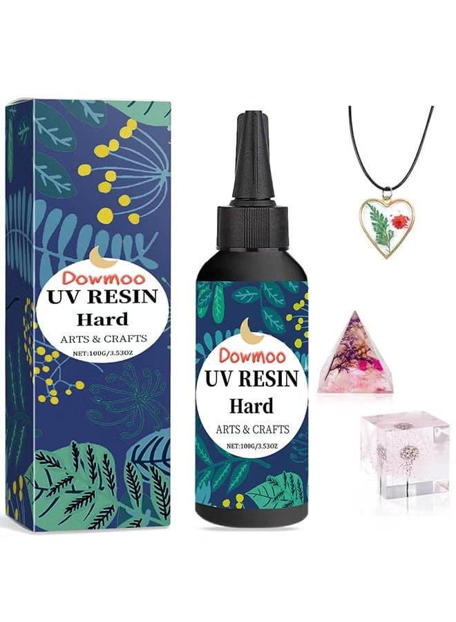 UV Resin Hard, Crystal Clear Hard Cure UV Curing Epoxy Resin For DIY Jewelry Making, Home Decor, Clear Solar Curing Sun Active Resin For Resin Molding, Casting And Coating, 100G