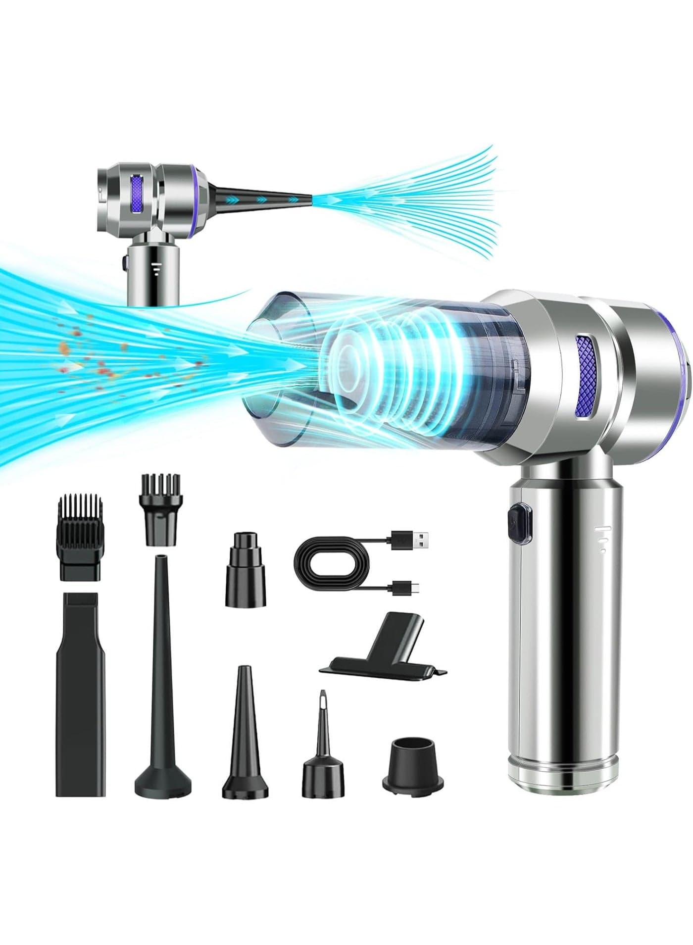 Handheld Vacuum Cordless, 21000Pa Wireless Handheld Car Vacuum Cleaner Strong Suction, 4 in 1 Mini Vacuum Portable Cordless, 100W High Power Brushless Motor & Air Duster for Car, Home, Gifts (Blue)