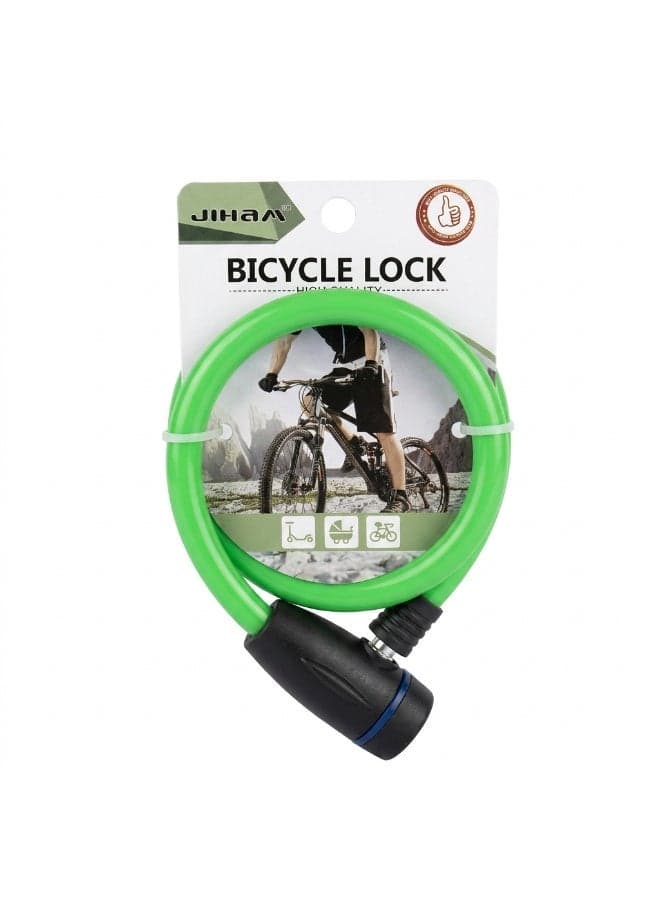 JIHAM High Security Coiled Bicycle Cable Lock with 2 Keys - Green