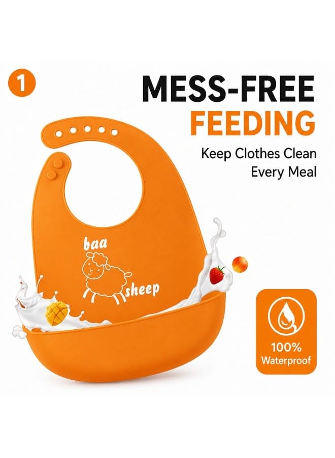 Adjustable Silicone Baby Bibs with Leak-Proof Catcher Pocket, Waterproof & Stain-Resistant - Lightweight Durable Feeding Bibs for Newborns, Infants, Toddlers - Dishwasher Safe, Mess-Free Mealtime