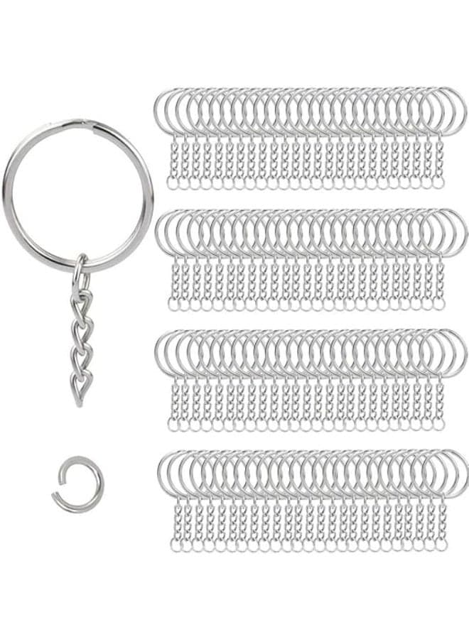 100pcs Metal Split Key Chain Rings with Chain Silver Key Ring and Open Jump Rings Bulk for Crafts DIY (1"/25mm)
