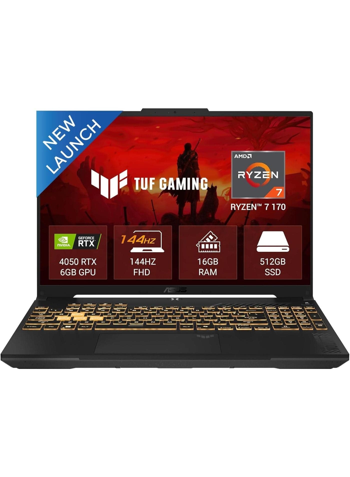 TUF Gaming A16 (2026) FA607NU Gaming Laptop AMD Ryzen 7 170 Processor 16GB DDR5 RAM 512GB SSD 16" WUXGA 144Hz Display NVIDIA GeForce RTX 4050 6GB GDDR6 RGB Backlit Keyboard English Jasper Grey