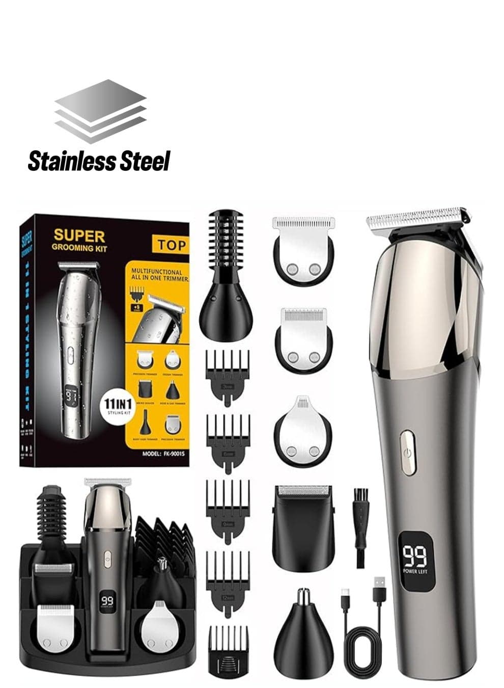 Waterproof Electric Clippers,11-in-1 Hair Clippers Beard Trimmer for Men,Type-C Nose Trimmer Metal Aluminum Hair Trimmer Body Trimmer Facial Trimmers
