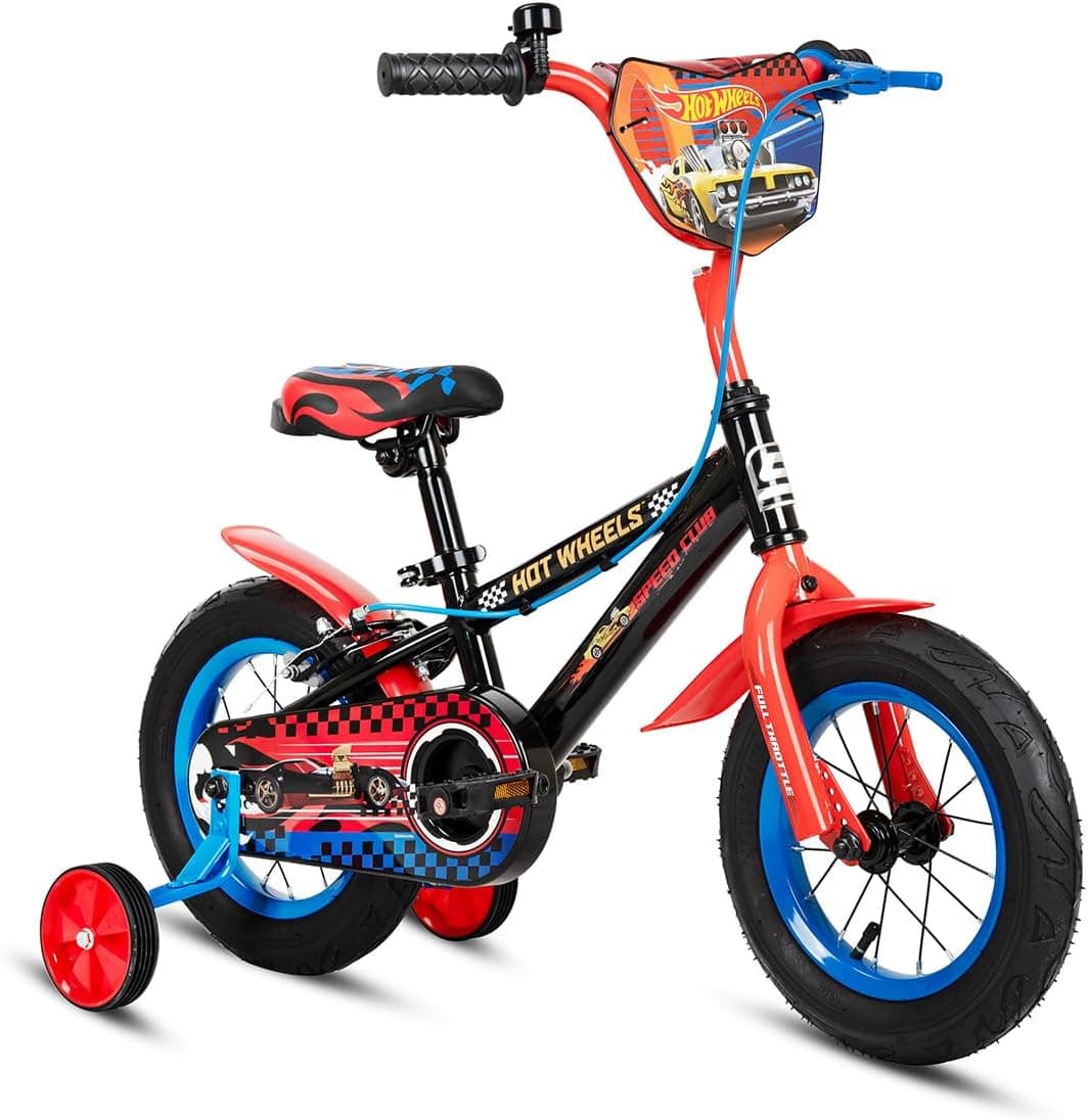 Hot Wheels Speed Club 12-Inch Bicycle For Kids | 12-Inch Wheel Size | Official Licensed Bike with Adjustable Seat, Removable Training Wheels & Mudguards – Safe, Stylish Ride for Little Racers