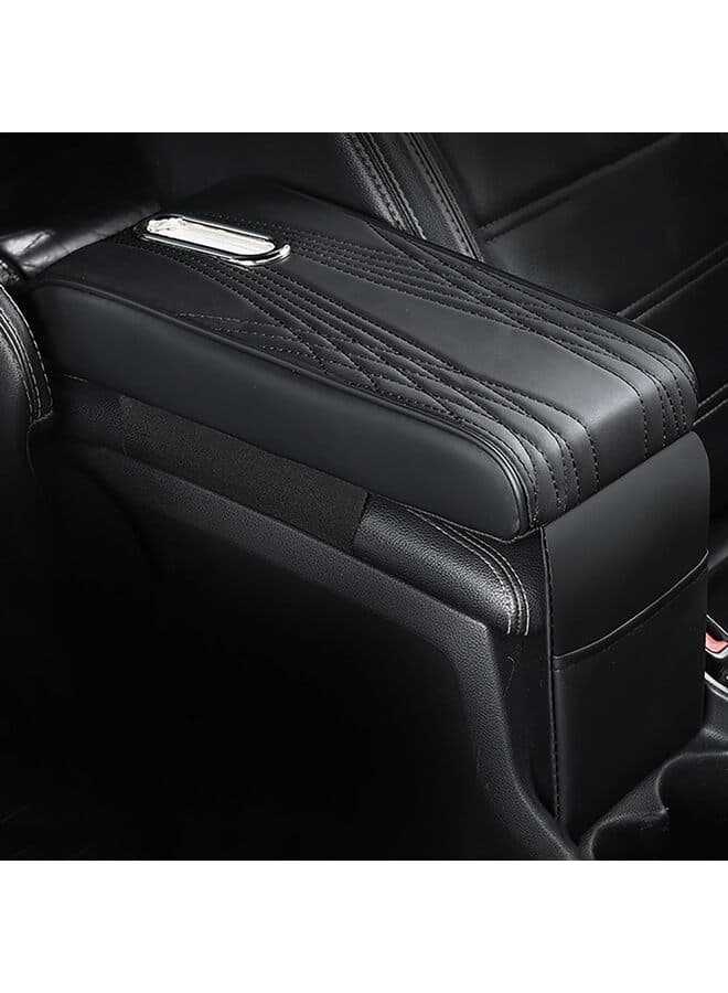 Leather Car Armrest Box Pad with Pocket and Tissue Box,Leather Auto Armrest Cover,Waterproof Car Center Console Cover Pad, Universal Arm Rest Cushion Pads for SUV/Truck/Vehicle(BLACK)