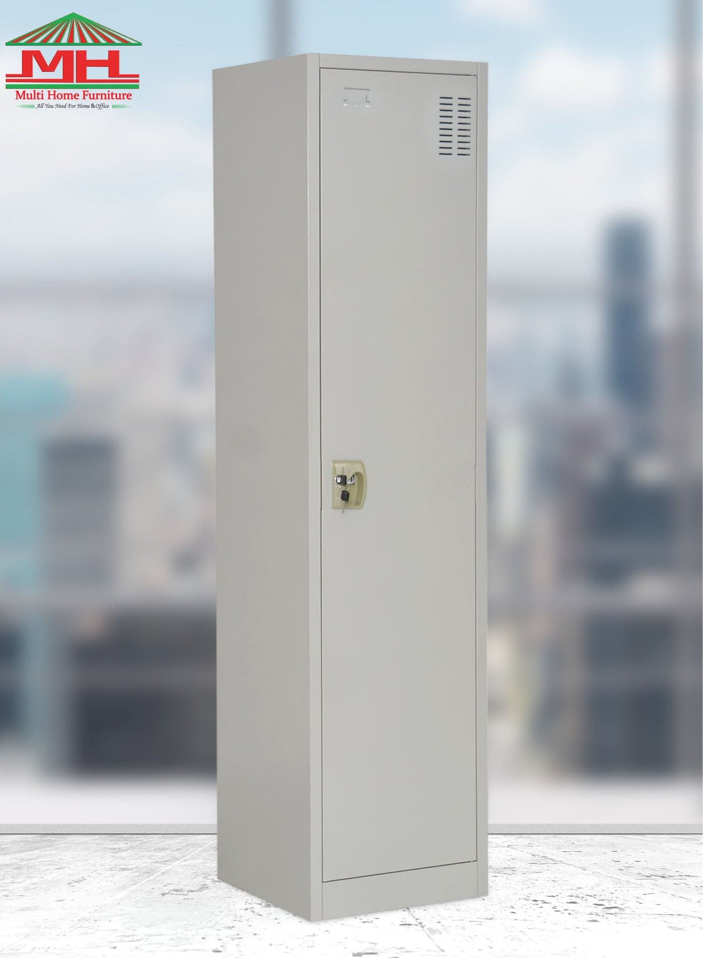 Multi Home Furniture Grey Steel Single Door Wardrobe – Security Safety Deposit Locker with Key Box Lock, Fireproof Safe Box for Home Safe | Steel Cupboard Safety Box for Jewelry, Cash, Documents, Clothes Cabinet