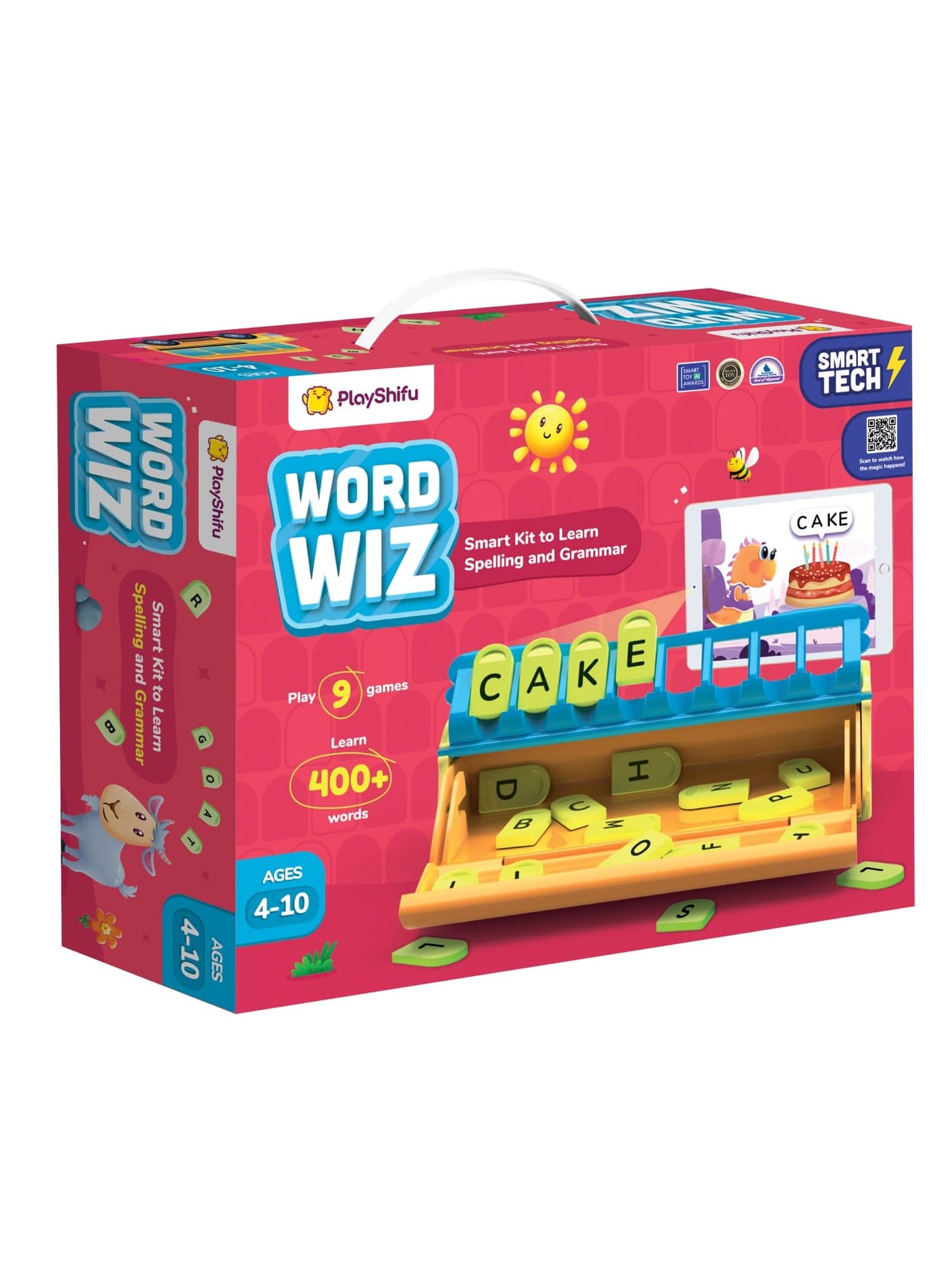 PlayShifu Word Wiz (Kit+App) - Educational Word Game with 9 Learning Games, STEM Toy Gifts for Kids Age 4-8 Phonics, Spellings & Grammar 48 Alphabet Tiles Works with tabs/mobiles Packaging May Vary