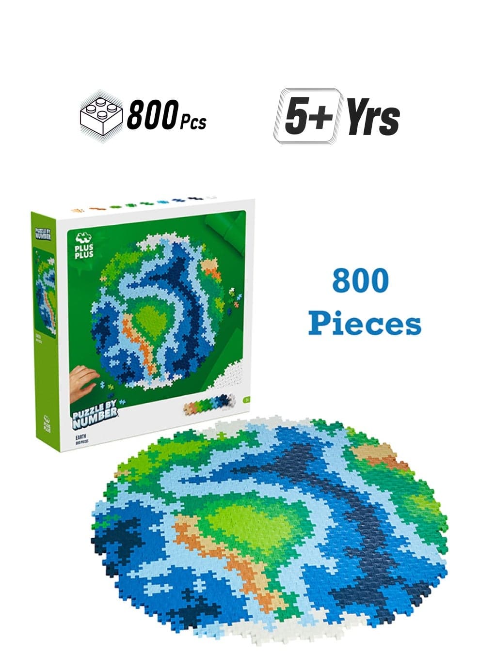 Puzzle By Number, 800 Piece Mini Interlocking Hashtag Color Blocks, 3D Pixel Art Kit For Kids - Earth