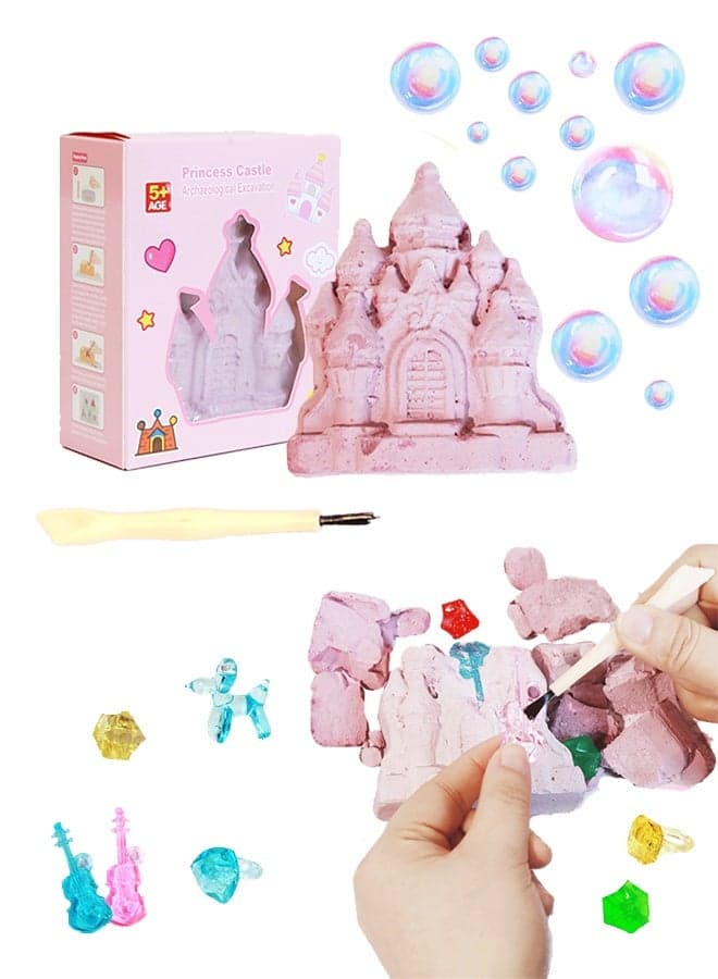 Princess's Castle Digging Set, Gem Digging Treasure Blind Box for Girls, Gem Fossil Digging Set with Gemstones, Suitable for Boys and Girls