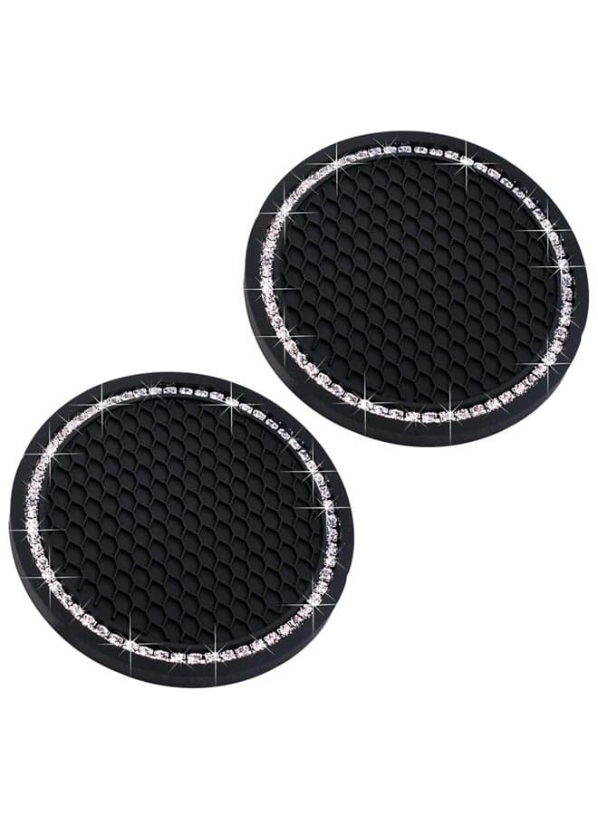 Car Cup Coaster Universal Non-Slip Cup Holders Bling Crystal Rhinestone Car Interior Accessories 2 Pack Black