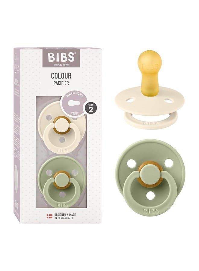 Set of 2 Pacifiers, Natural Rubber Baby Pacifier, Bpa - Free Soothers, Made In Denmark, Sage/Ivory, Size 6 - 18 Months