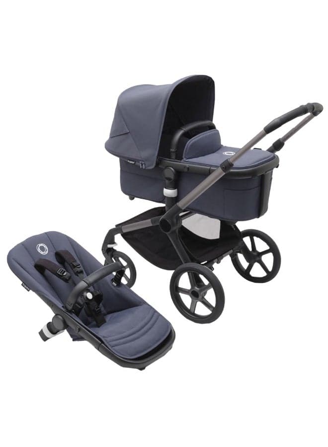 Fox 5 All - Terrain Stroller, 2 - In - 1 Baby Stroller With Full Suspension, Easy Fold, Spacious Bassinet, Extendable Toddler Seat, One - Handed Maneuver Ability (Graphite - Stormy Blue)