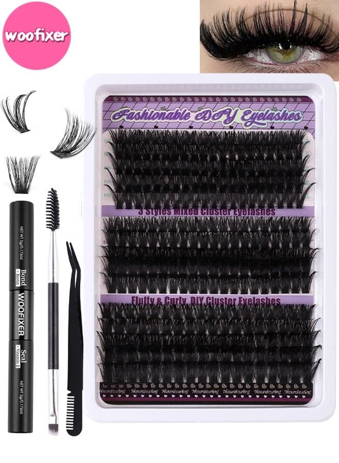 270 Pcs Lash Clusters, Lash Adhesive Glue & Lash Tweezer Set Eyelash Extensions Wispy False Eyelashes Lash Clusters DIY Eyelash Extensions Individual False Eyelashes for Women