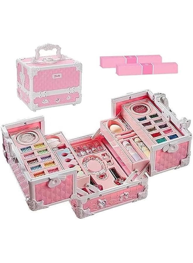 Kids Makeup Kit, Real Kids Makeup Set Washable Makeup Set Toys for Girls with Portable Makeup Box Including Lipstick, Eye Shadows and So On, Girls Toys for Girls Aged 5 6 7+ Year Old (Pink-C)