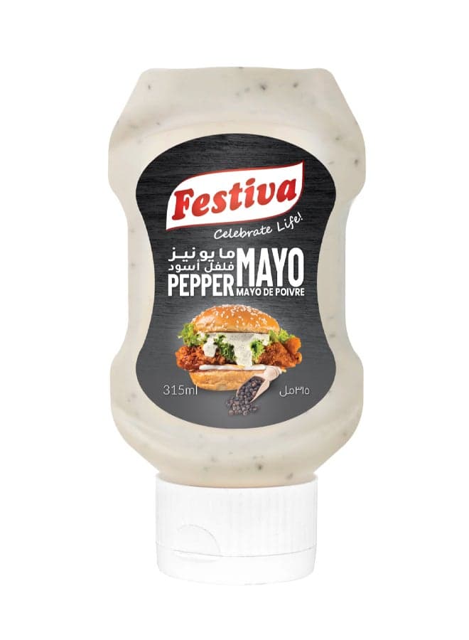 Black Pepper Mayonnaise 315ml Squeezy Bottle - Creamy Mayo Sandwich Spread for Burgers, Sandwiches, Wraps and Snacks - Dip and Dressing