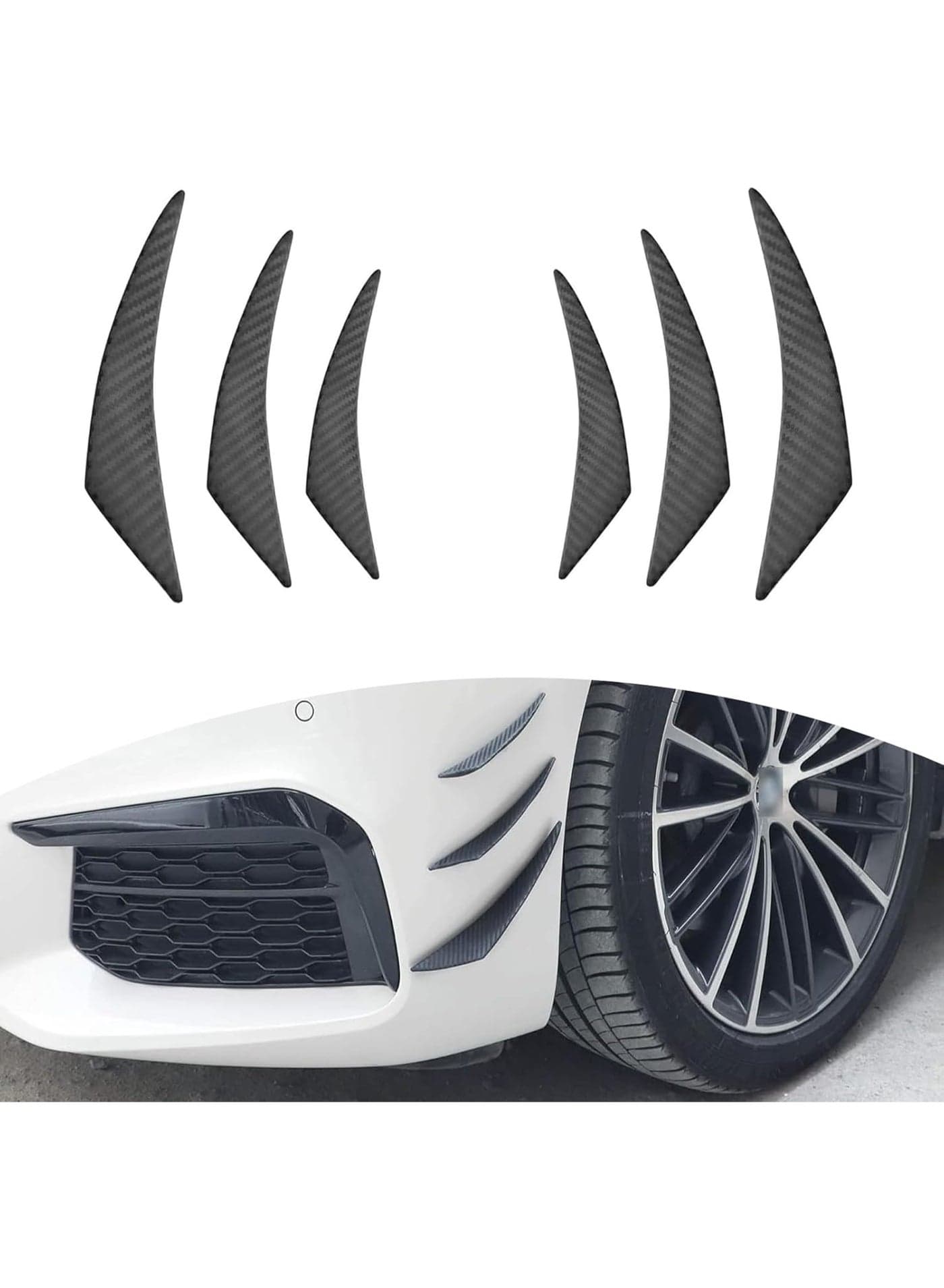 6 PCS Front Bumper Spoiler, Auto Front Bumper Lip Splitter, Self-Adhesive Body Anti-Scratch Splitter Decoration, Universal Cars Modification Body Kit (Carbon Fiber Black)