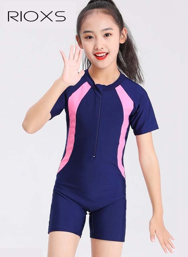 Two-Piece Little Girls' Rash Guard Swimsuits, Breathable Quick Dry Short Sleeve Swimming Shirts With Swimming Skirts, UV Protection Kids Girls' Bathing Suit, Stretch Swimwear Athletic Beach Sport Swimwear Surfing Swimwear for Diving, Swimming or Beach activities