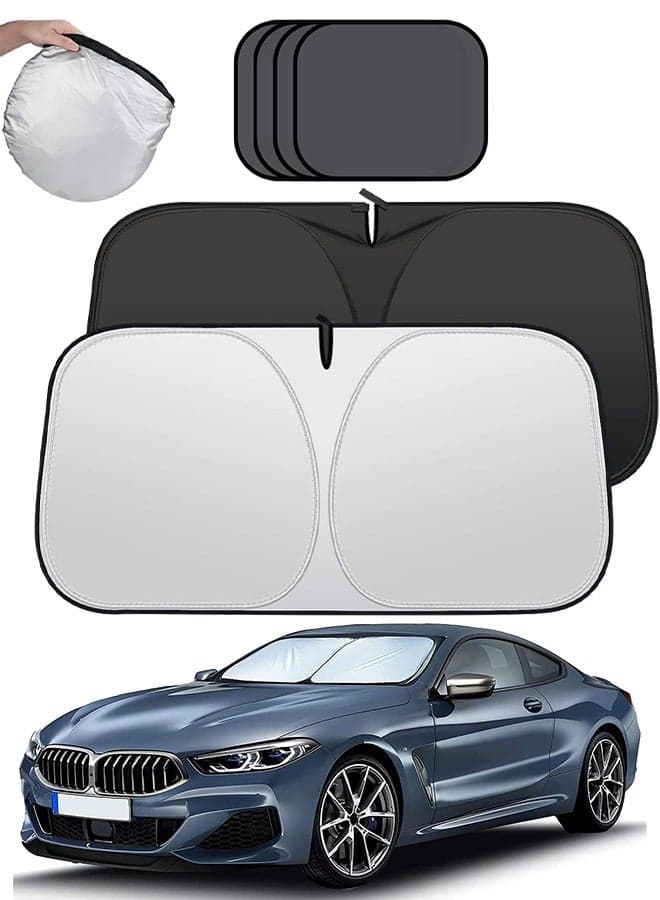 Front Windshield Reflective Sunshade with Storage Pouch, 4 Pieces Foldable Car Windshield Sunshade, Car Window Sunshade for Sun Heat Protection and Block UV Rays, Keep Vehicle Cooler