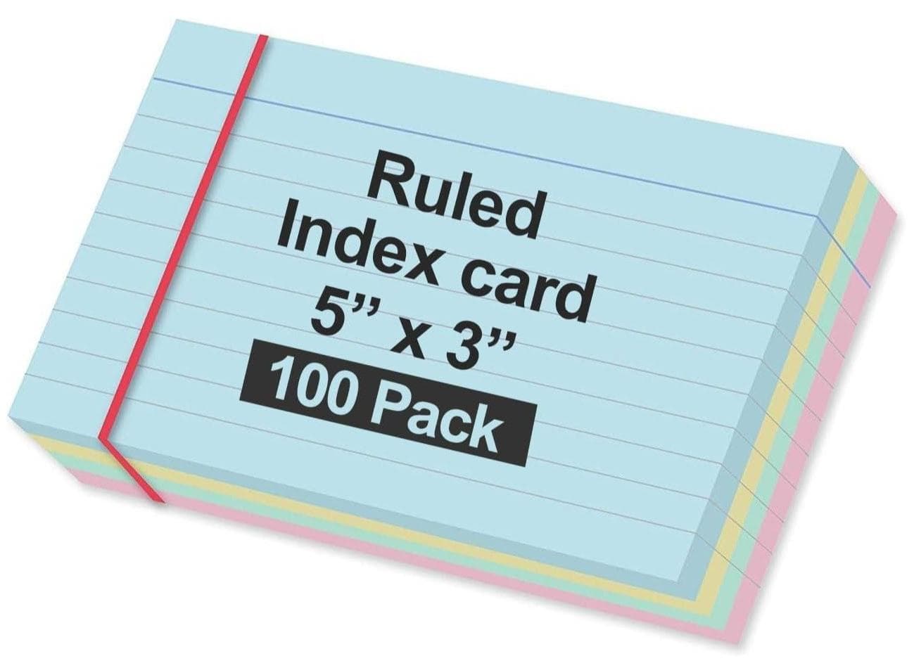 Ruled index card, 100 Pack Colored Lined Record Cards for Office School Note making, List Making, Revision Flash Cards, 5” x 3”