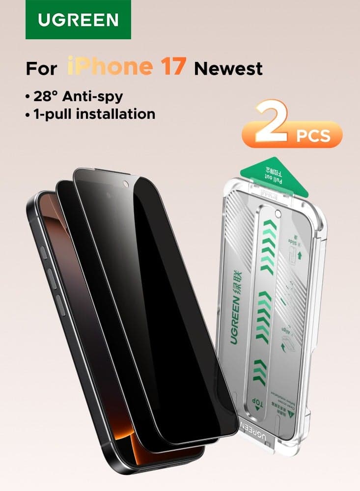 2-Pack iPhone 17 Pro Privacy Screen Protector With Auto Alignment Kit Anti-Spy, Privacy Protection, Anti-Fingerprint, Easy Installation, Shockproof Glass, No-Residue Adhesive, Smooth Touch - Black