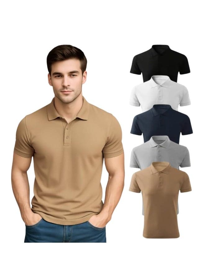 Men’s Polo T-Shirt Pack Of 5 | Short Sleeve Collared Cotton Polo Tees | Casual Office Wear Tees For Work,Travel,Outdoor Activities And Everyday Use