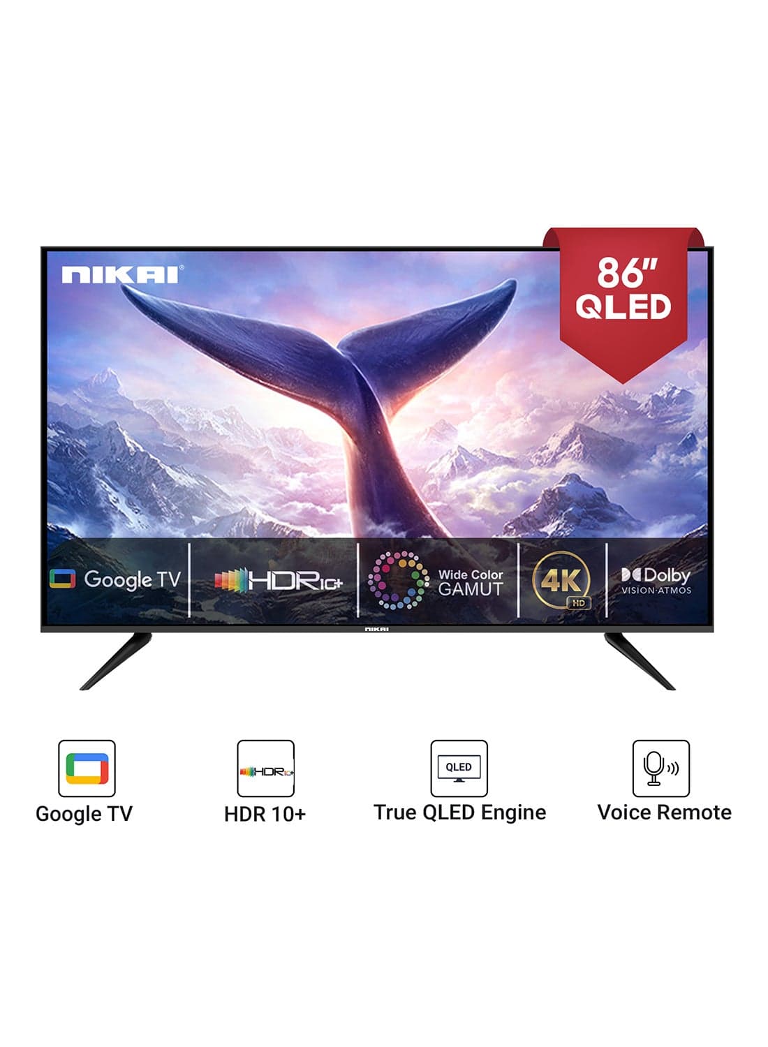 86 Inch 4K QLED Ultra HD Smart Google TV, Hands Free Voice Control, Game Master, Dolby Vision + Atmos, 4K HDR10+, Effortless Connectivity With Android & Apple Devices NPROG86QLED Black