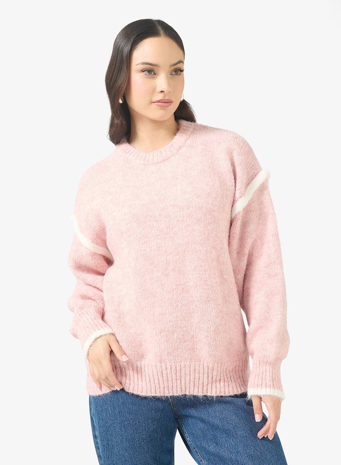 Oversize Contrast Trim Detail Sweater