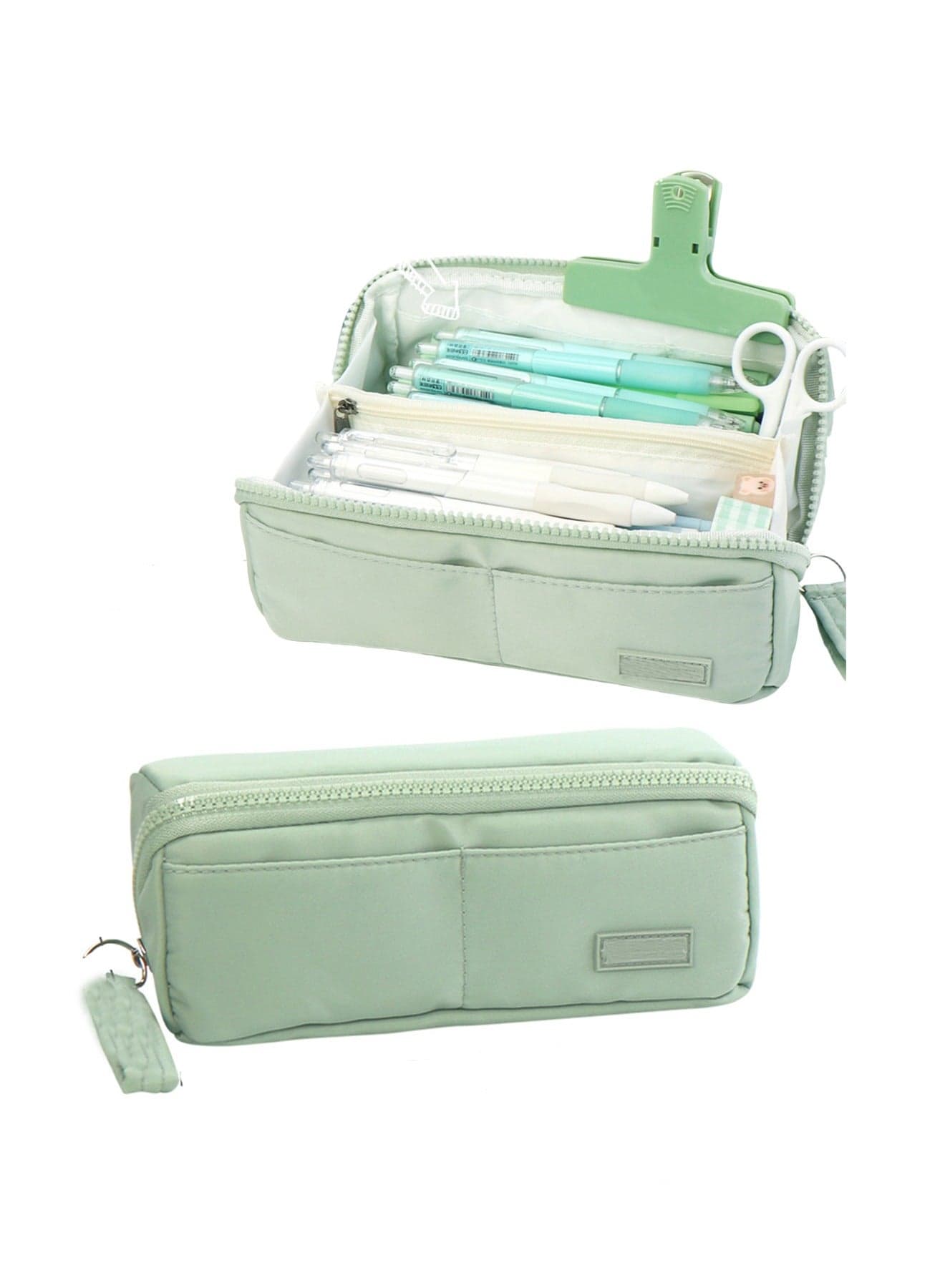 Big Capacity Large Pencil Case School Students Pen Pouch Stationery Bag With 8 Slots Green
