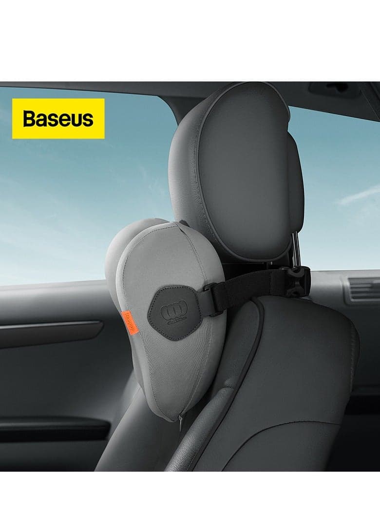 Car Neck Pillow for Head and Neck Support - Memory Foam Headrest Pillow for Car Seat - Comfortable Travel Pillow for Driving - Soft and Breathable Cover - Relieves Fatigue and Pressure - Perfect as a Car Interior Accessory for Long Road Trips, Daily Commutes, and Road Travel - Grey