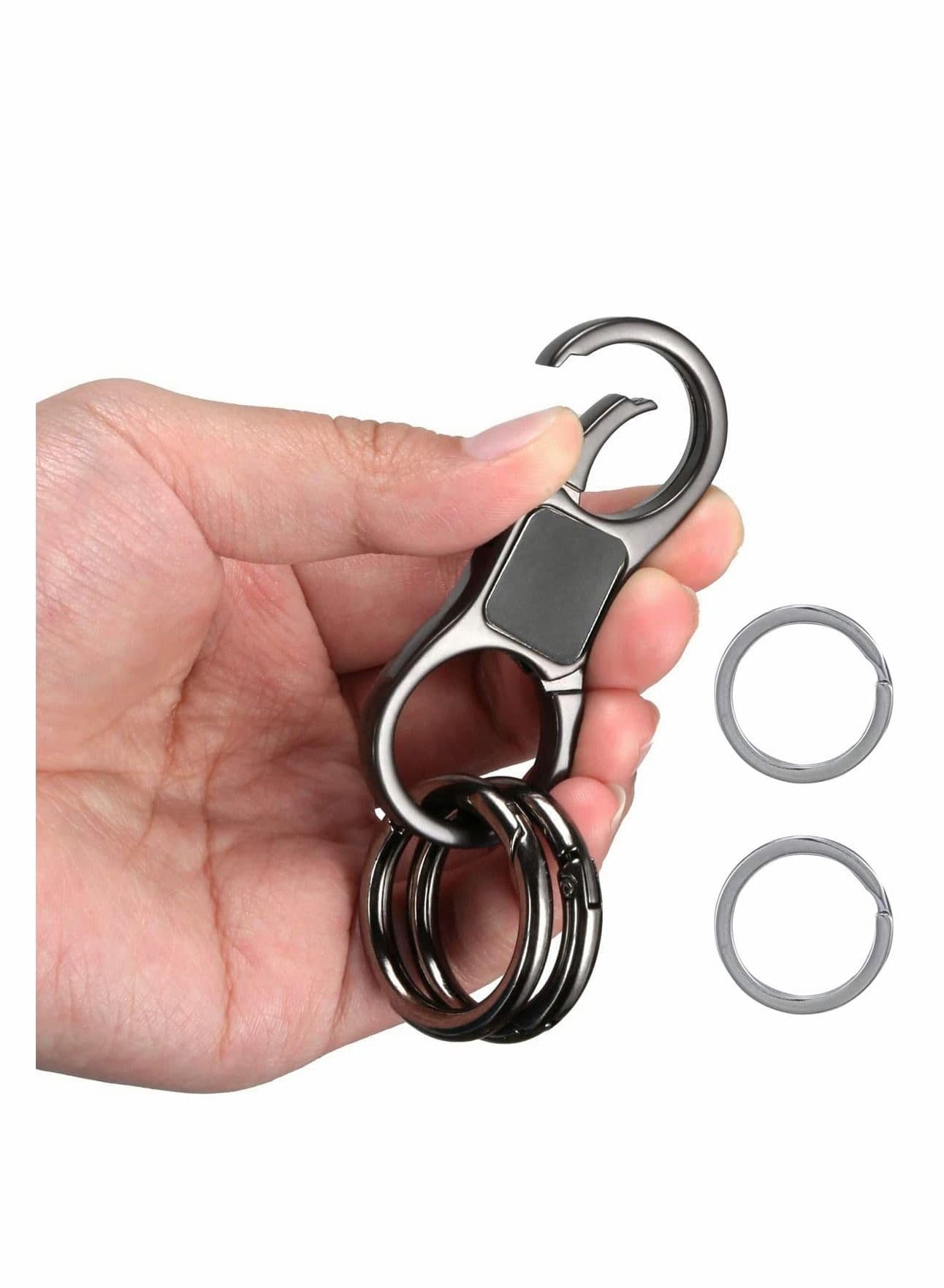 Key-Chain with Quick-Release Spring Clip Keyrings, Detachable Key Chain with Horseshoe Shape D - Heavy Duty Car Keychain for Men or Women (Black)