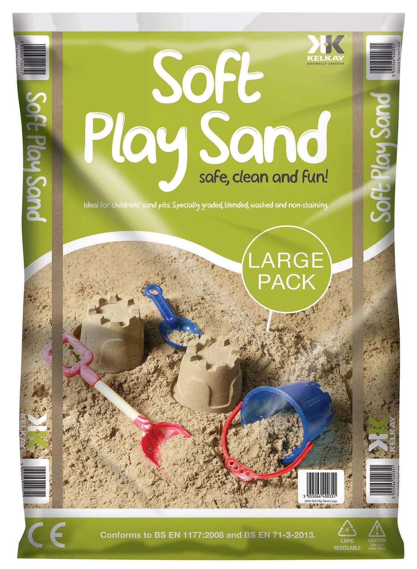 Kelkay Soft Play Sand Large Pack 20kg, Premium Washed Children's Play Sand for Sand Pits, Sandboxes & Outdoor Play Areas, Clean Non-Staining Fine Texture Play Sand for Safe Indoor & Outdoor Creative Play