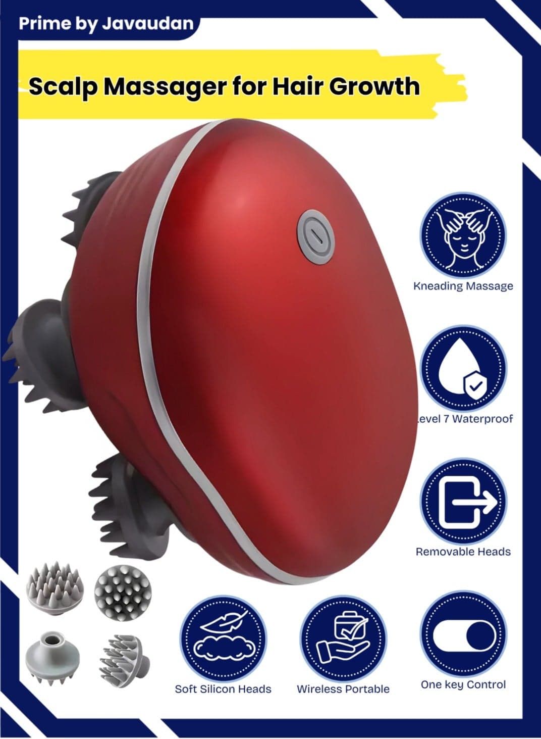 Electric Scalp Massager, Waterproof Portable Head Massager for Hair Growth Handheld Hair Massager with 4 Massage Heads, Detachable and Washable Handheld Scratcher for Deep Clean Hair Growth Head Relax