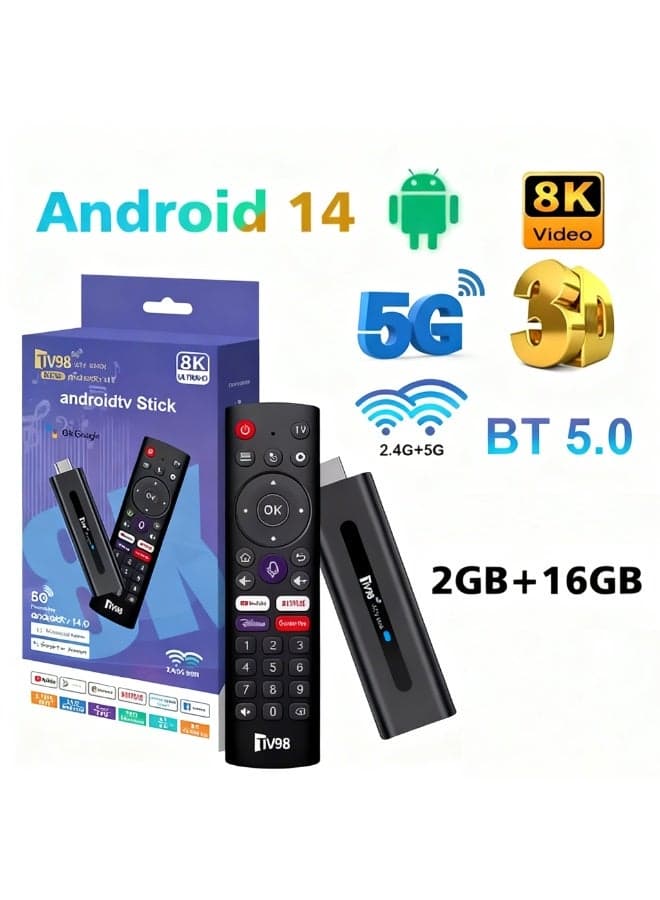 8K TV Stick 2+16GB Ultra HD Streaming Player with Android TV System Built-in Google Assistant Voice Remote