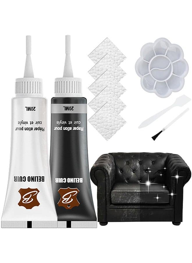 Vinyl Leather Repair Kit, Black And White Leather Repair Kit, For Furniture Waterproof Leather Couch Repair Kit, Chair Scratch Color Restorer Stain Remover Multi, Purpose Leather Repair Gel